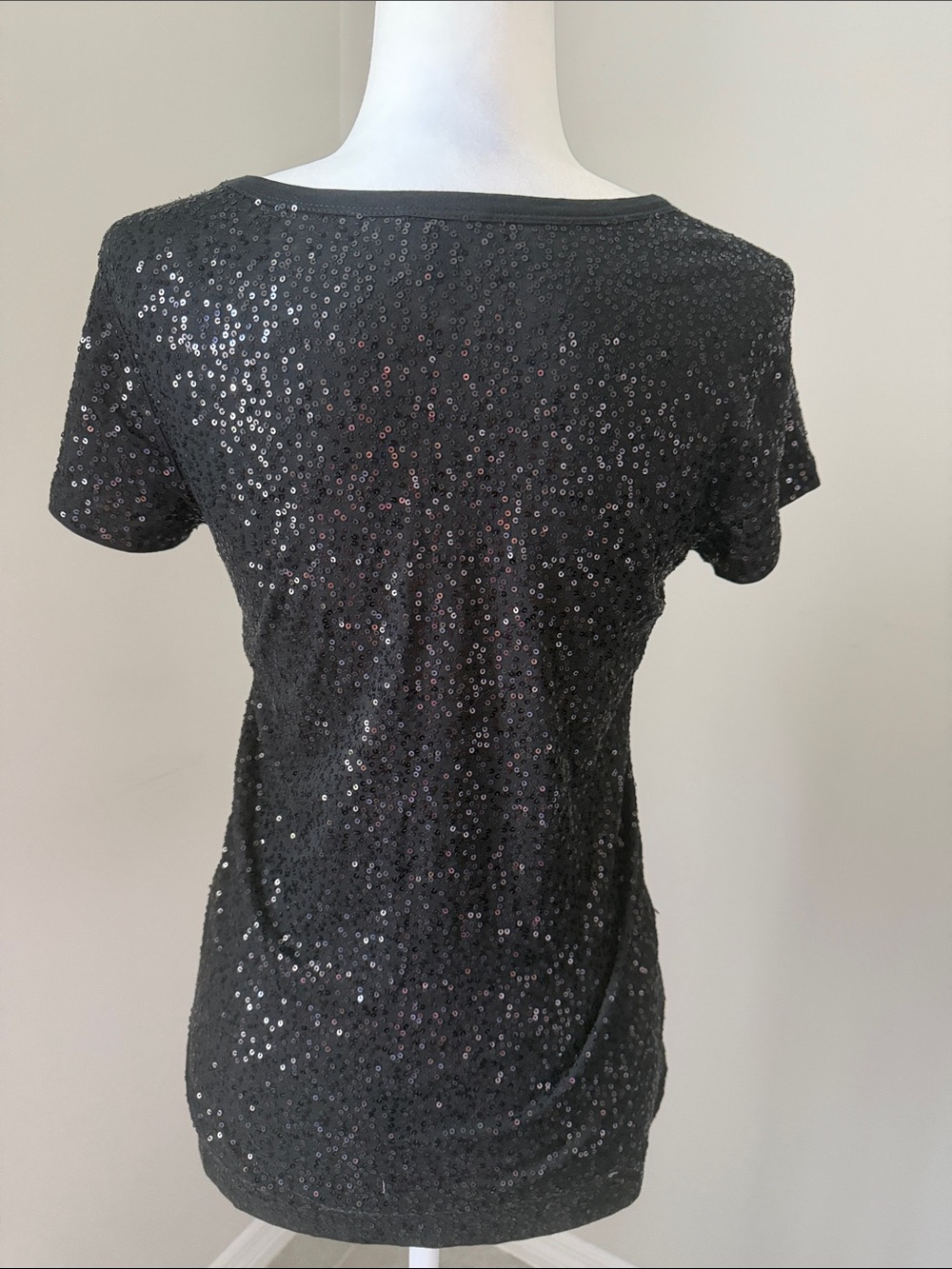 DKNY Black Sequin Short Sleeve Top Tee T-shirt Womens Size Small - Picture 5 of 11